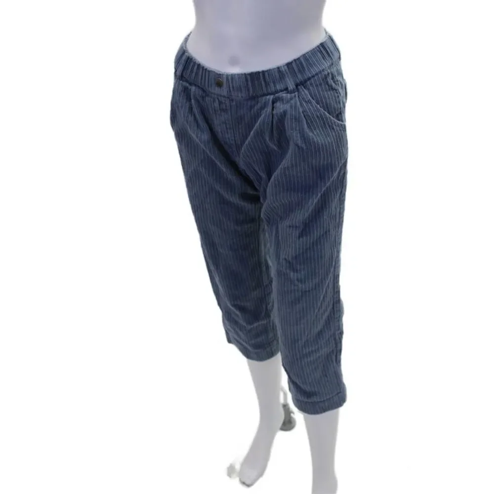 Stile Benetton Womens Elastic Waistband Straight Cropped Pants Blue Cotton Small